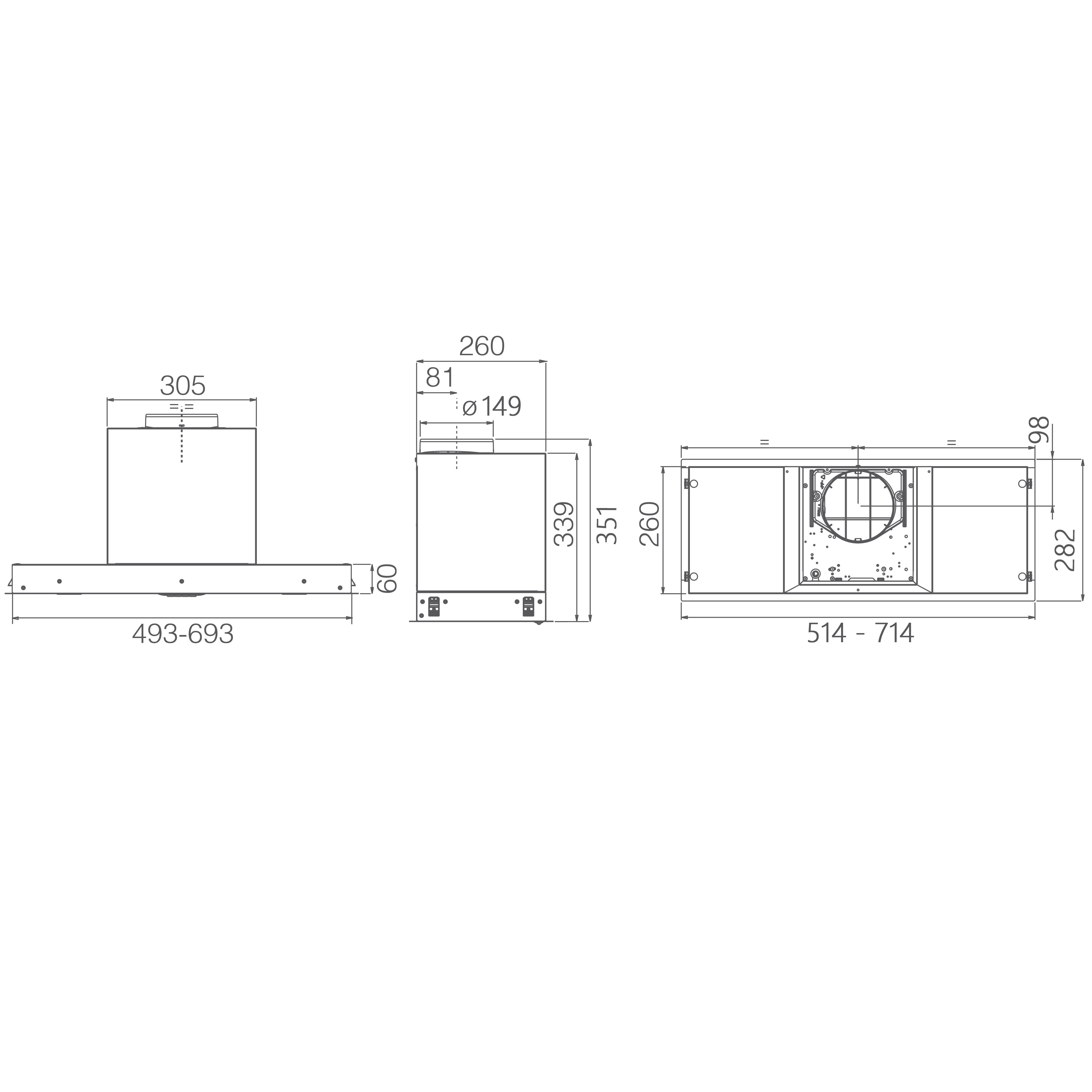 Габариты Elica Hidden Advance Plus 1